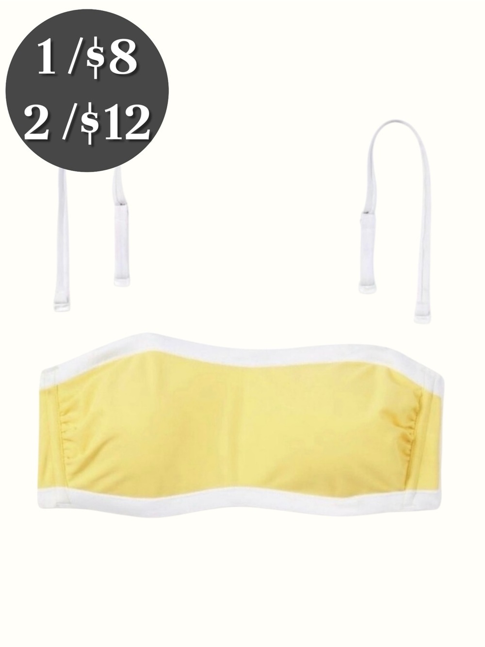 🌴 Shade & Shore Bandeau Bikini Top. Yellow / White.  Size L. NWOT.
